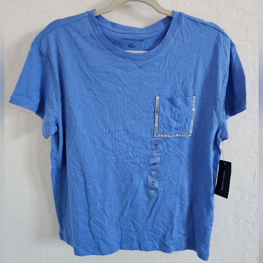 Tommy Hilfiger Women's Embellished Pocket T-Shirt - Medium‎